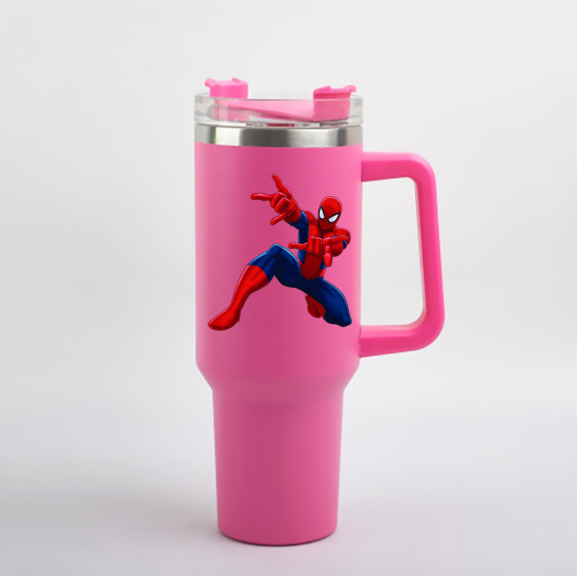 （画像用） Spider Man スパイダーマン 1200mL車用タンブラー - クリスタルステッカー（プラスチックストロー付き）